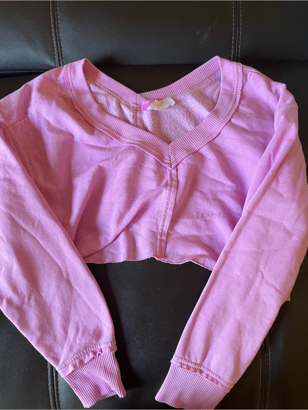 Girls' Pink Cropped V-Neck Sweatshirt - hippy rose